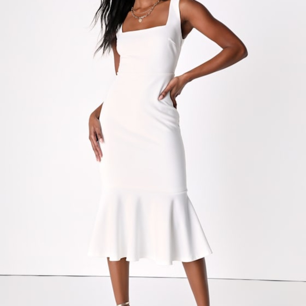 Lulus White Square Neck Trumpet Midi Dress - Size M